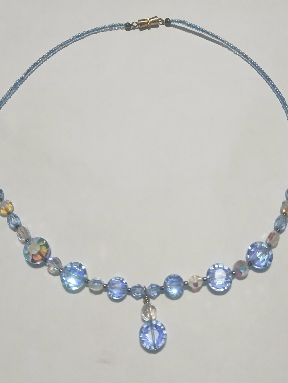 Iridescent Blue Crystal Beaded Necklace